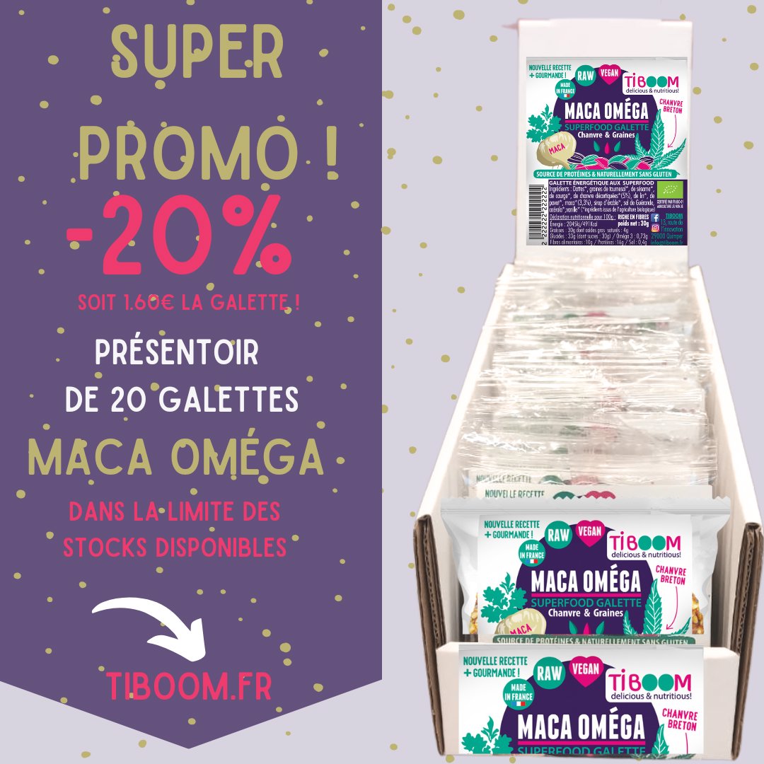 Promo ! Lot de 20 galettes énergétiques - Maca Oméga - Tiboom
